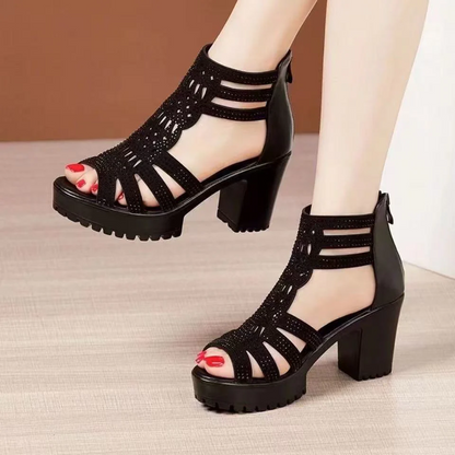Women’s Alviera Peep-Toe Platform Block Heel Sandals – Soft Sole Roman Style Versatile Chic Sandals