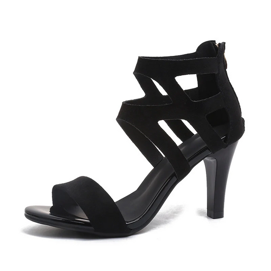 Women’s Aurora Rome Stiletto Heels – Zip Back Suede Open-Toe Sandals